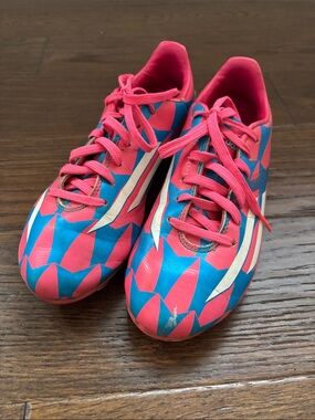 adidas Kids Pink and Blue Geometric Soccer Cleats